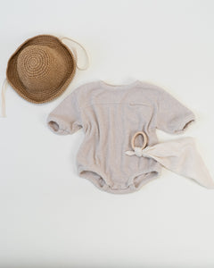 relaxed waffle romper || sand