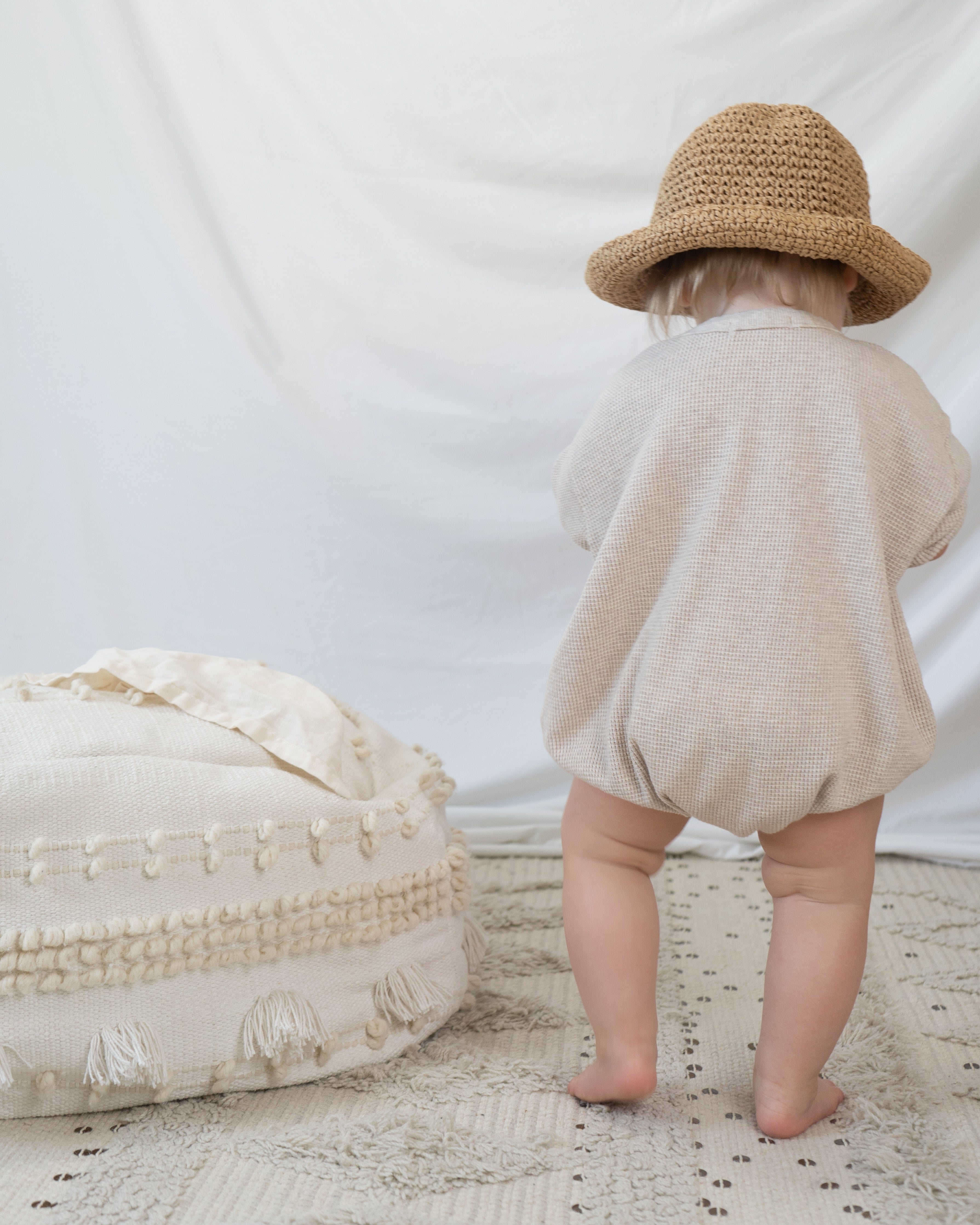 relaxed waffle romper || sand